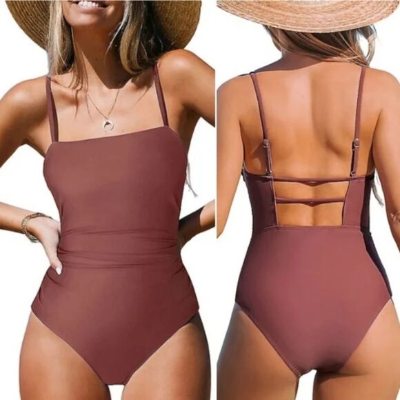 Cupshe Other - Cupshe NWT Blush Red Strappy Cutout One Piece Swimsuit Size M Tummy Control
